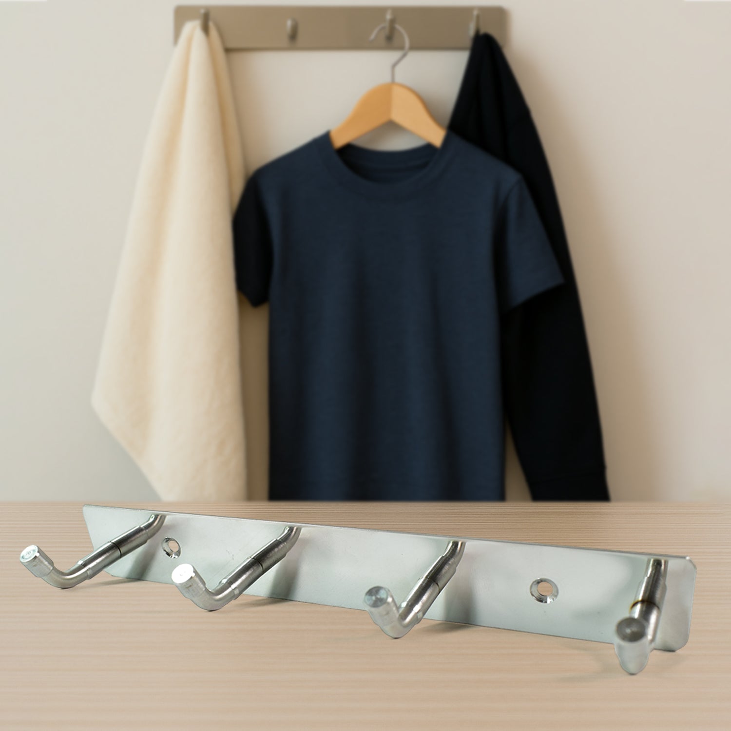 Stainless Steel Wall Mounted Coat 4 Hook Rack (20x3  1 Pc) Stainless Steel Wall Mounted Coat 4 Hook Rack (20x3  1 Pc)